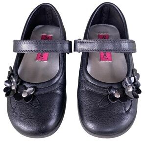 RACHEL SHOES LIZ Mary Jane Velcro Flower Detail Black Pleather Girls Toddler 9M
